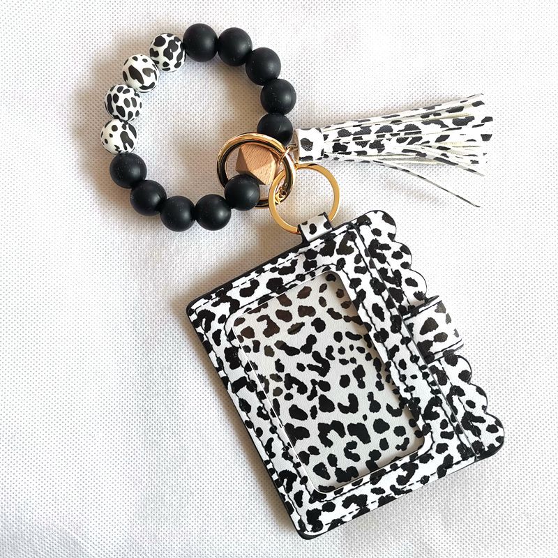 90g Weight Retro Simple Style Cow Pattern Leopard Pu Leather Silica Gel Women's Bag Pendant Keychain