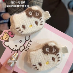 秋冬新款咖色猫咪方块毛绒发夹日系软萌可爱女孩风侧边夹发卡饰品