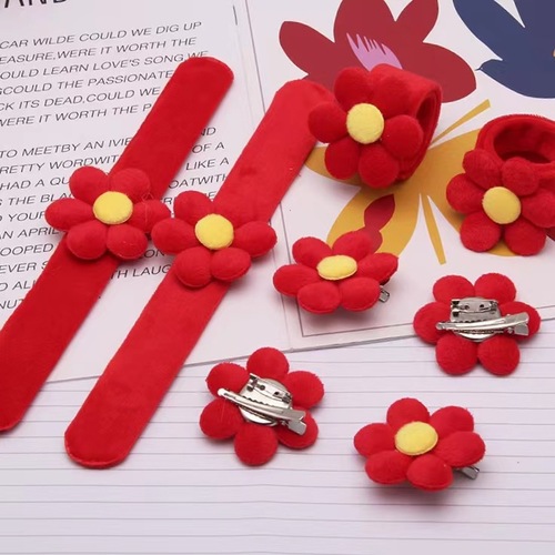 幼儿园小红花啪啪圈 儿童胸针发夹 网红少女花朵可爱创意手环发圈
