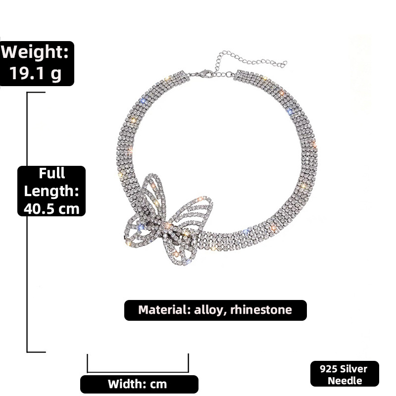 rhinestone butterfly thick chain korean style short necklace wholesale jewelry Nihaojewelry