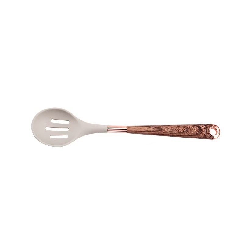 Nuevo conjunto de cocina de silicona transfronteriza 11 piezas de mango de madera chapado en oro no pegajoso de silicona 10 piezas en stock