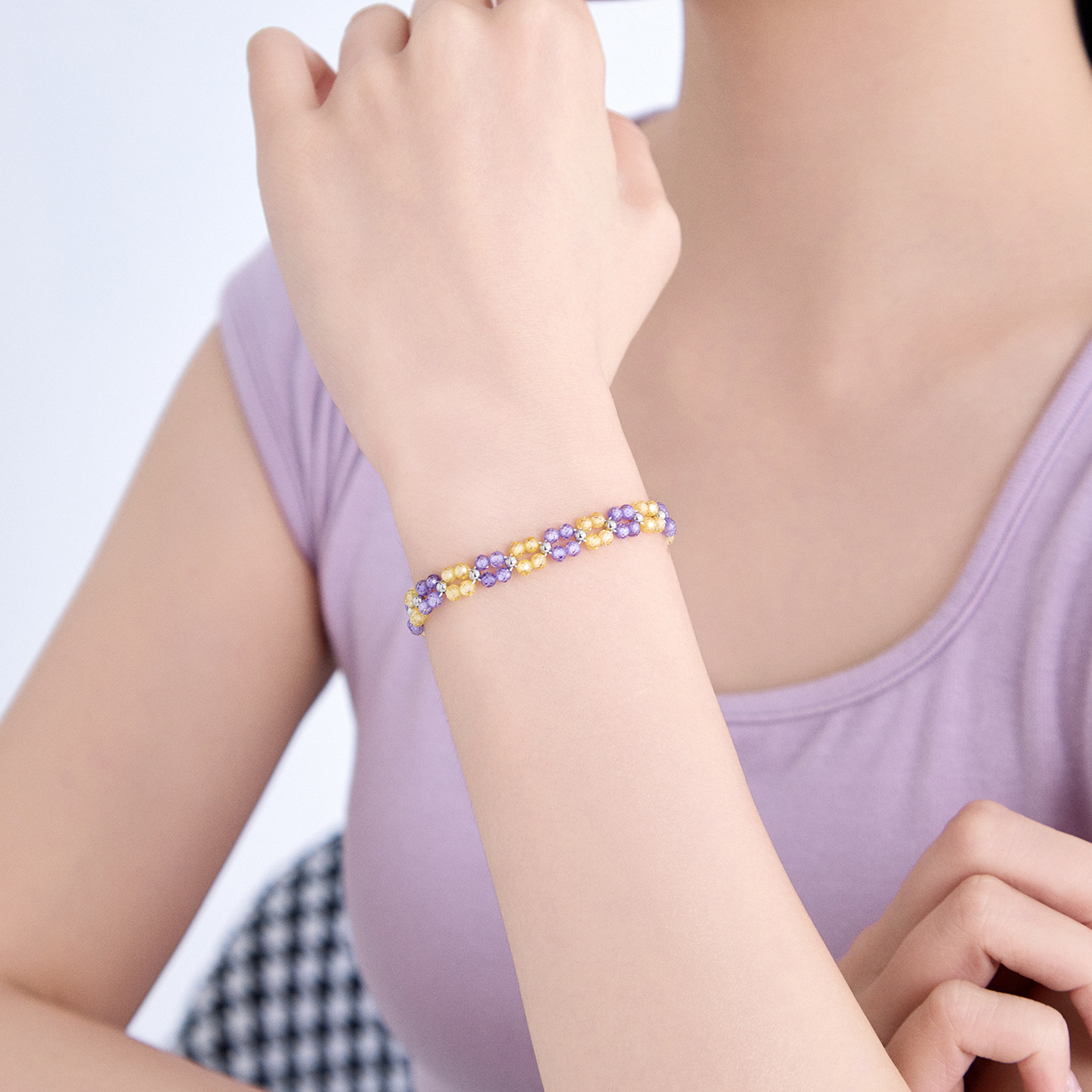 Pulsera de Cuentas de Doble Capa de Aleación de Cobre Ajustable para Regalos
