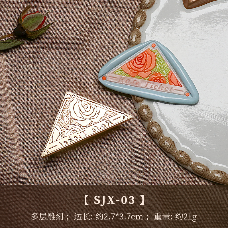 Fábrica directa fuego pintura sello cobre cabeza triángulo fuego pintura cera vintage Rosa tallada sellado cera mano cuenta regalo