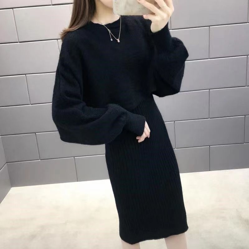 小香风甜美针织开衫女春季修身显瘦内搭收腰吊带裙长裙上衣两件套|undefined