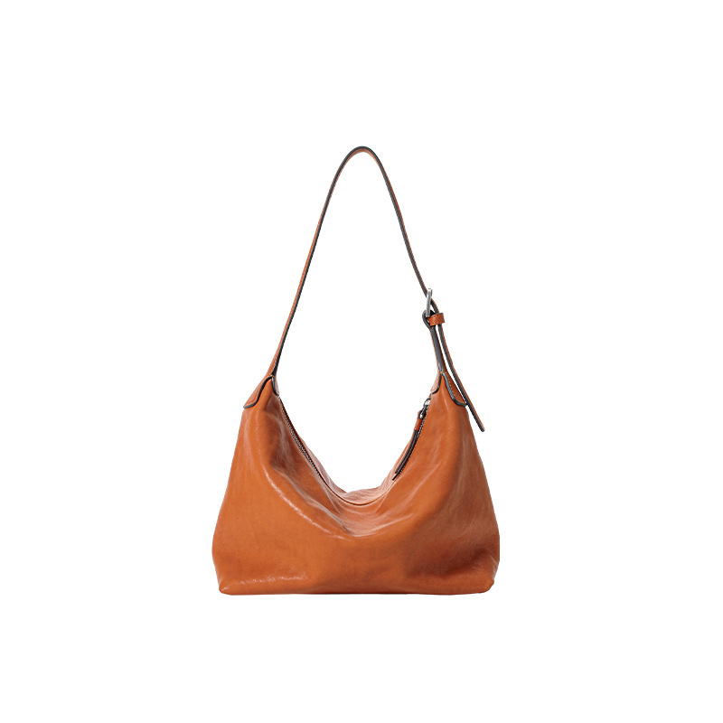 QiuZhen Vegetable-Tanned Cowhide Classic Hobo Bag - Versatile Casual Shoulder & Crossbody Commuter Dumpling Bag For Women - Thumbnail 8