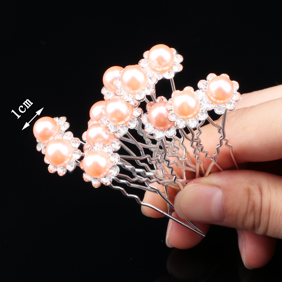 Épingle à cheveux de mariage en u avec strass perles et fleurs_voghion.com