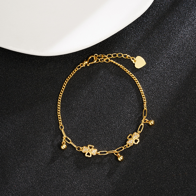 Brazalete de oro de arena vietnamita de lujo ligero con diamantes huecos de cuatro hojas de flores con bolas de rosca brazalete de nicho femenino de alta calidad joyas de mano