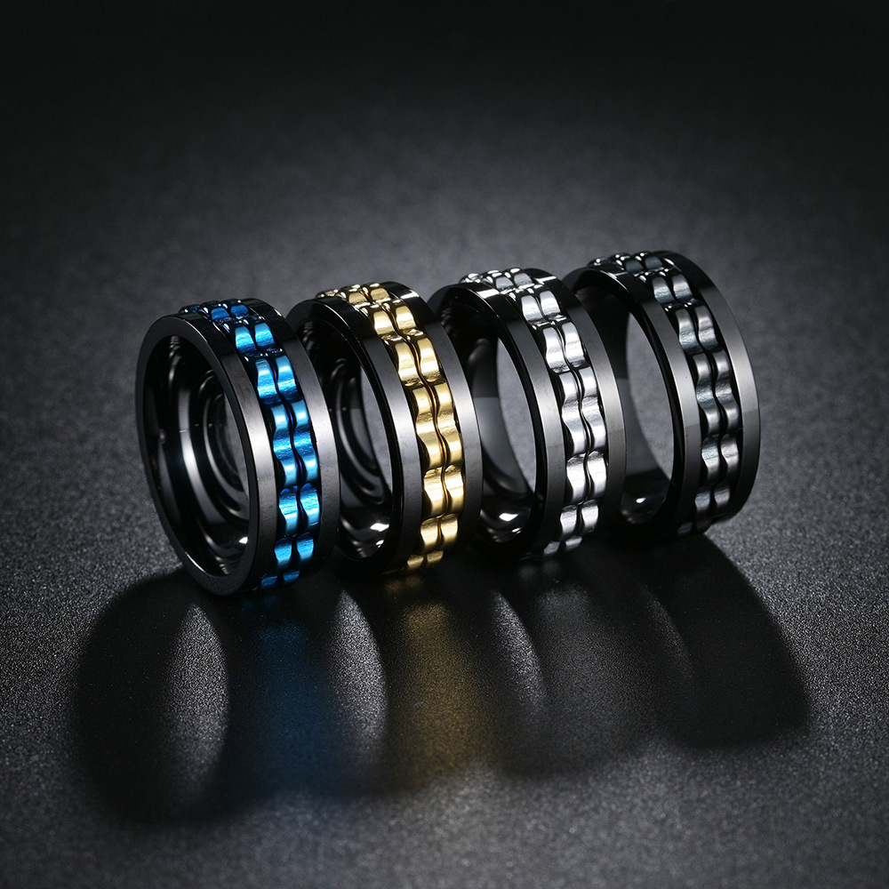 12g Weight Hip-Hop Geometric 304 Stainless Steel Plating Chain Gold Plated PVD Coated Men'S Rings Men Band Rings