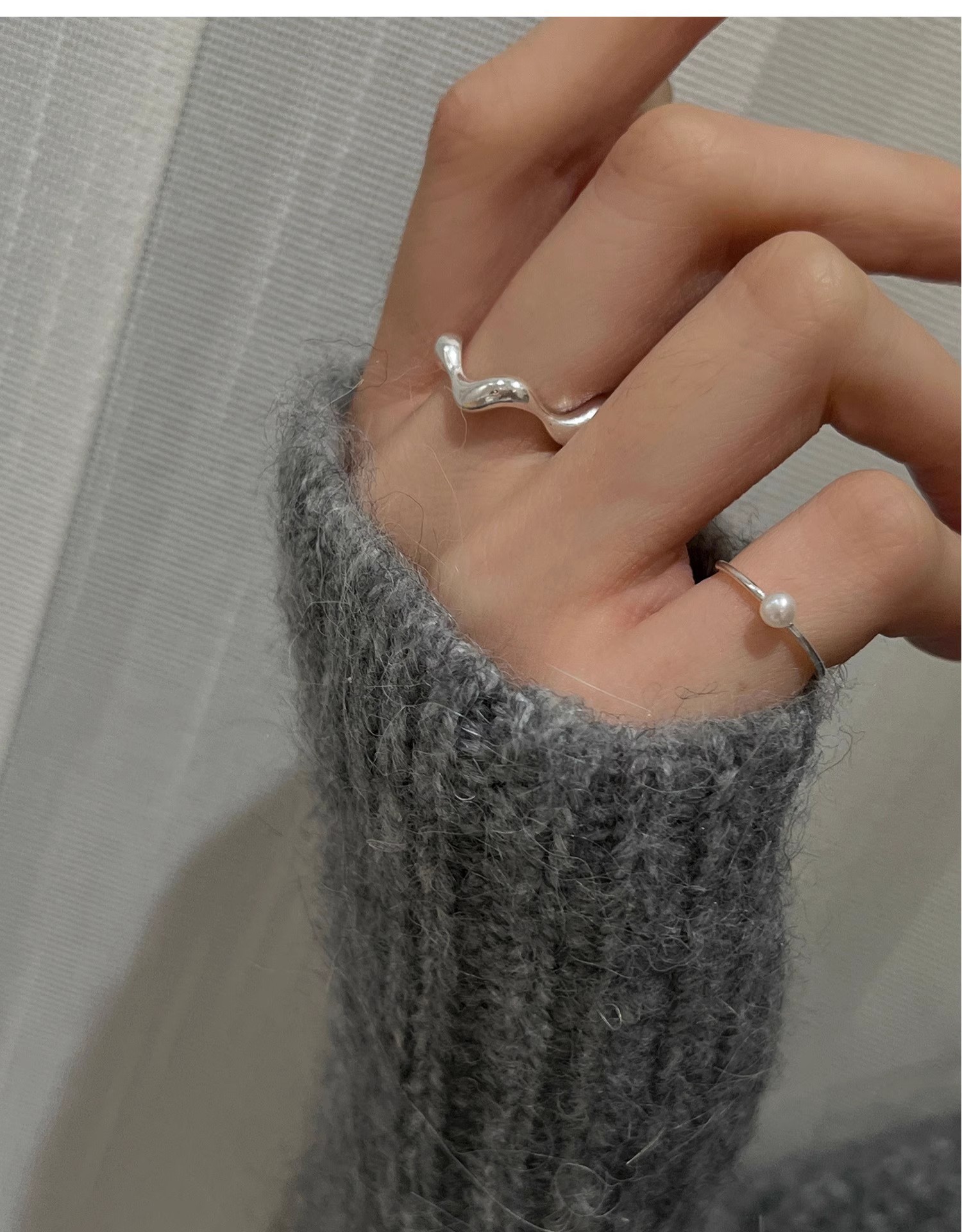 3g Weight Pearl Inlay Material Open Rings Classification Adjustable Ring Size 1 Piece Quantity Daily, Street Occasion 925 Sterling Silver Material Geometric Pattern Women's Gender Polishing, Inlay Design Simple Style Style 925 Sterling Silver Pearl Geometric Open Rings 3