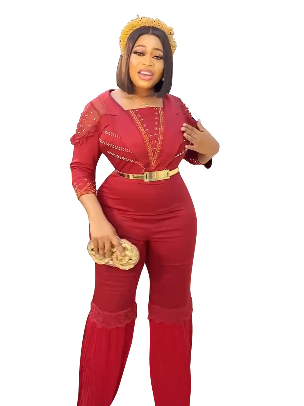 AliExpress Amazon wish2023 nuevo Flared Pantalones rectos ropa de las mujeres africanas más tamaño mono cinturón image 6