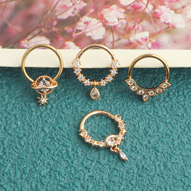 5-Piece Set Stainless Steel Inlaid Zircon Open Nose Ring, Planet Water Drop Earrings, Multifunctional Nose Jewelry detail image 15