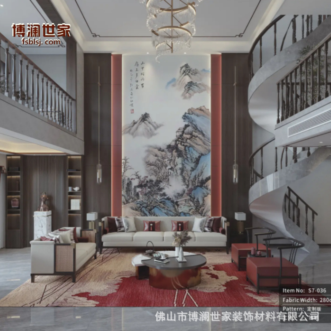 新中式客厅沙发背景墙硬包卧室床头浮雕刺绣墙板简约印画艺术硬包