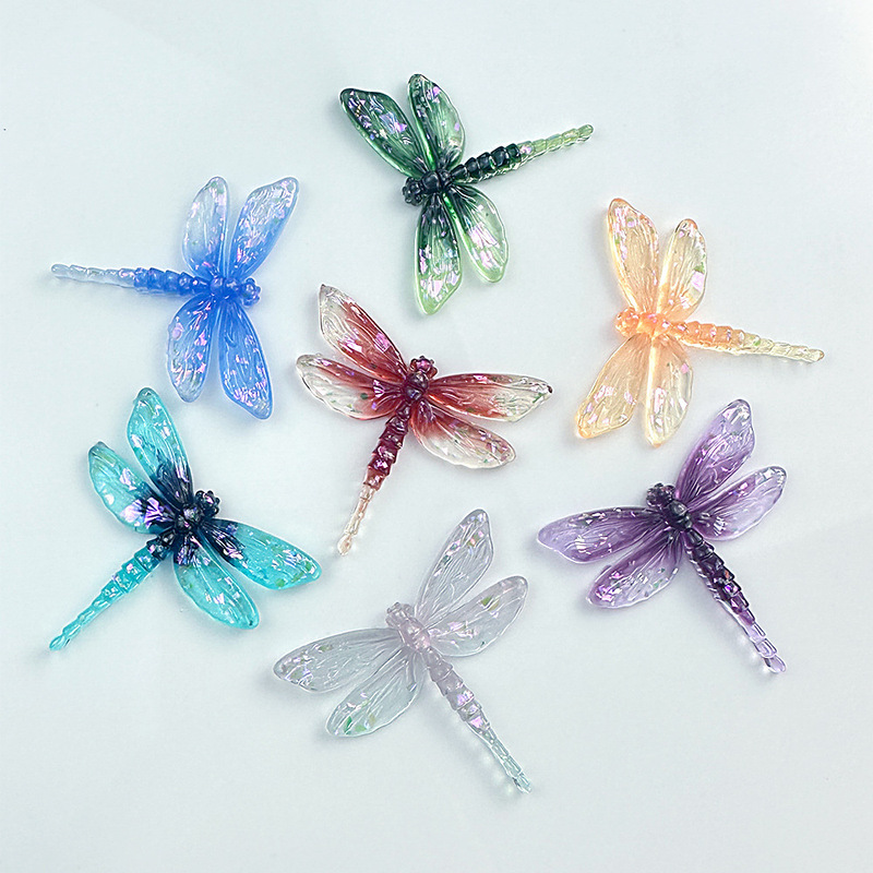 Resin Simulated Dragonfly Luminous Two-Color Fine Glitter Transparent 49*47mm Beauty Hairpin Phone Case DIY Jewelry Accessories