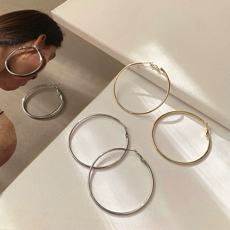Серебряные серьги S925, булавка, простые элегантные обручи, 3–7 см
