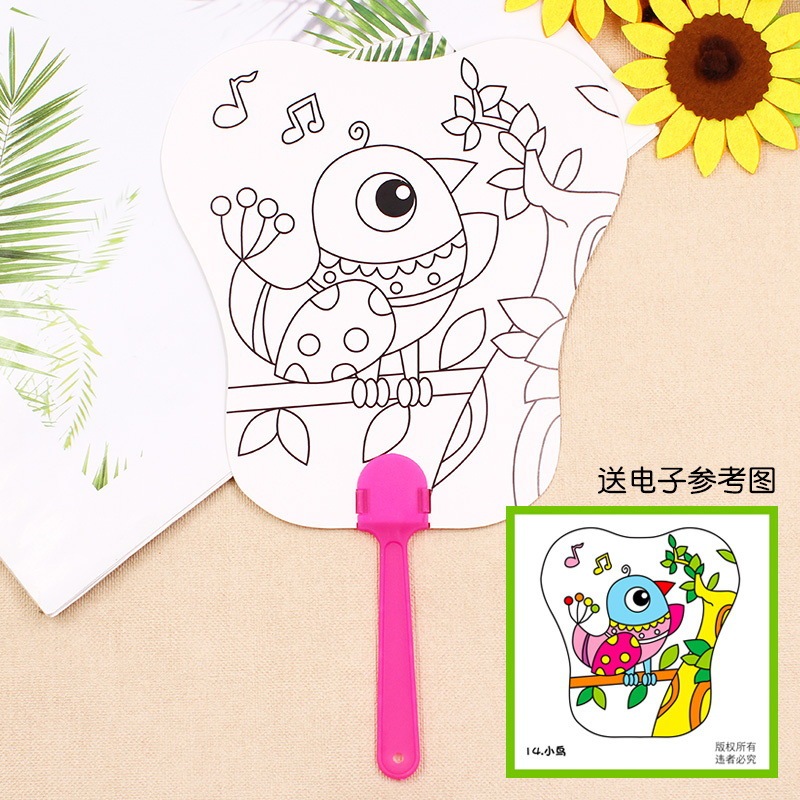 Diyの空白の扇子は紙の扇子の子供の手描きの落書きの絵画の扇子の両面の白いカードの白い胚の扇子を組み立てます。|undefined