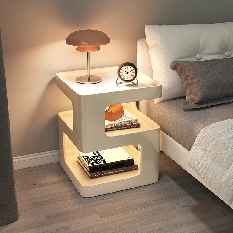 Mesa de cabezal de cama dormitorio armario de almacenamiento armario de almacenamiento estante de libros simple estante de visualización multifuncional estante de almacenamiento lateral doméstico