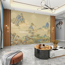 现代轻奢手绘中式山水装饰画客厅影视沙发背景墙墙布壁纸高端壁画