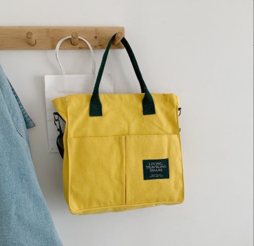 帆布包女单肩斜挎大容量百搭学生布兜子韩版休闲撞色上课补习背包