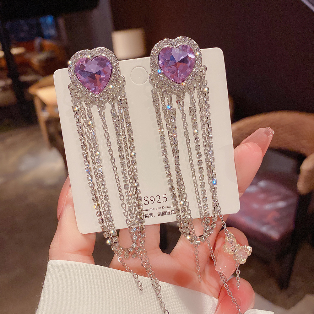 28g Weight Zircon Inlay Material Drop Earrings Classification 1 Pair Quantity Daily Occasion Copper Material Heart Shape Pattern Women'S Gender Inlay Design Fashion Style Fashion Heart Shape Copper Inlay Zircon Drop Earrings 1 Pair 2