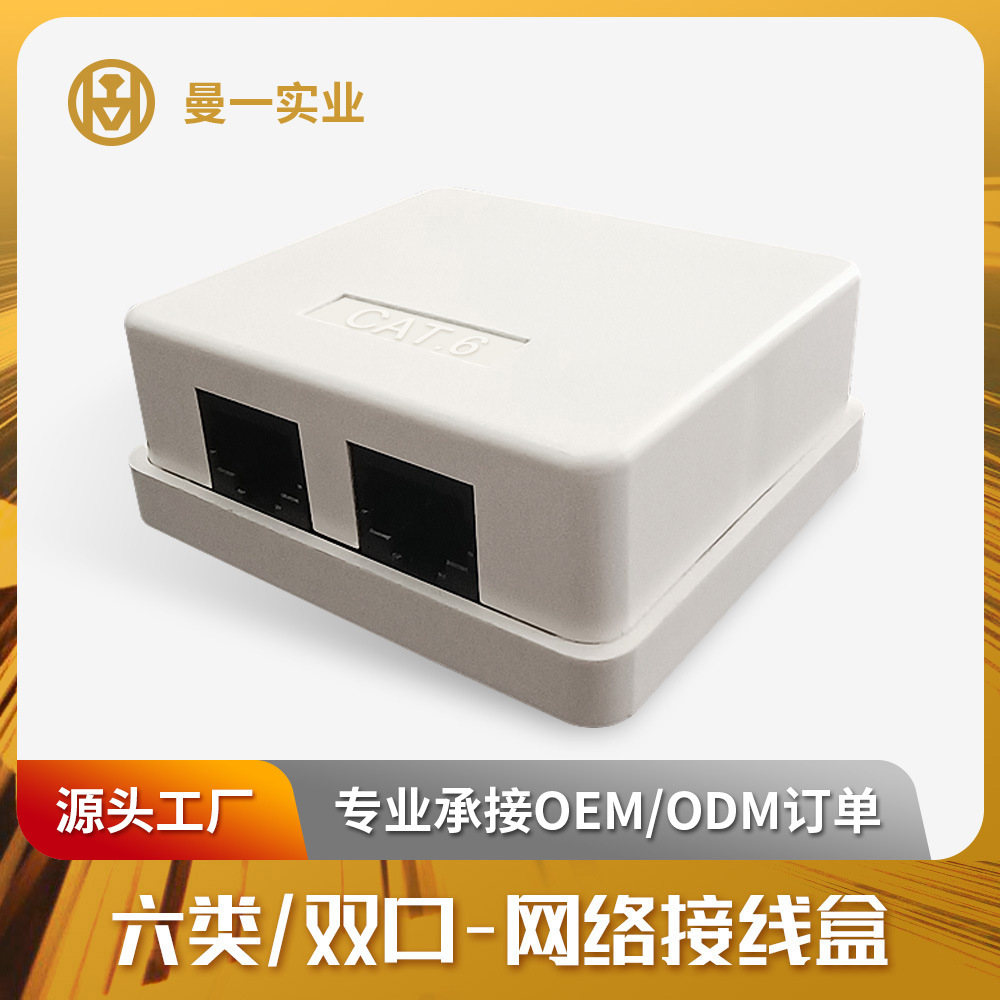 网线对接盒非屏蔽六类网络桌面盒cat.6千兆双口 Surface Box
