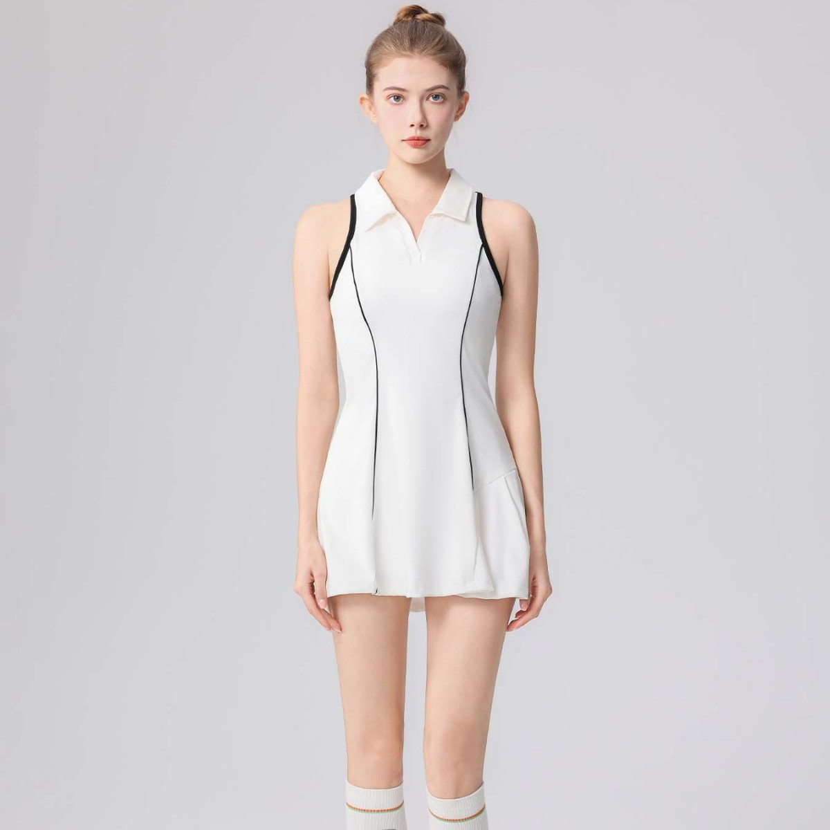 25 New Style Contrasting Color Sports Dress for Women, Summer Polo Collar, Sleeveless, Waist-Cinching, Slimming Short Dress, Golf Tennis Dress
