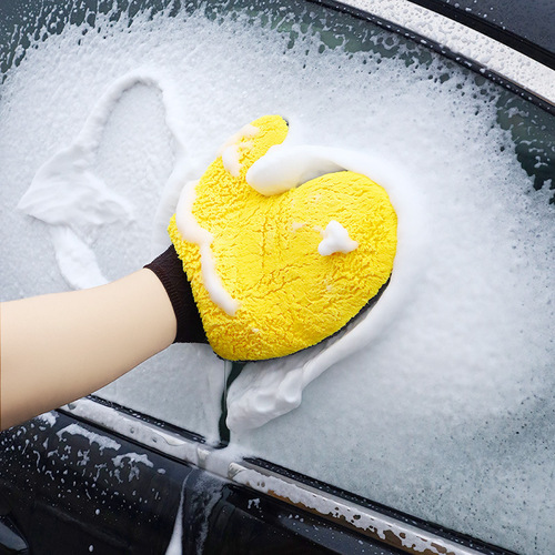 洗车手套擦车专用大熊掌双面珊瑚绒不伤漆面汽车清洁工具