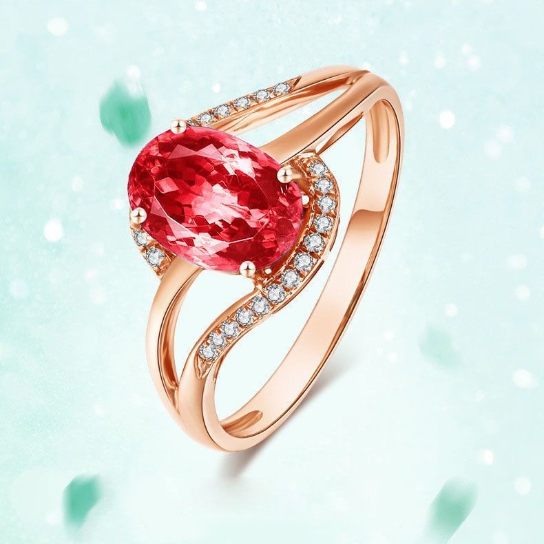 18K rose gold ring female Oval inlaid amethyst chalcedony ring zircon Emerald open ring gold plated