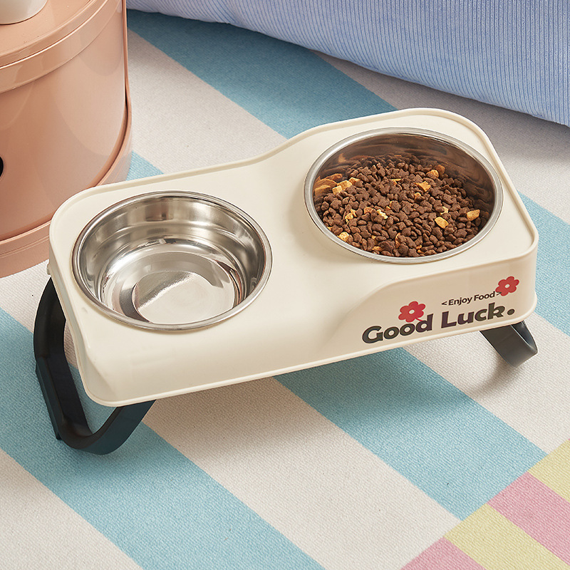 Tazón doble plegable de acero inoxidable Tazón para mascotas de acero inoxidable antivolcado y boca negra Tazón para perros Razón para gatos Tazón para comida para perros alta