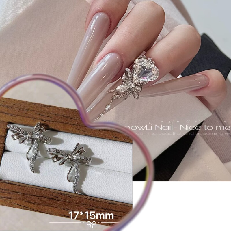 Xiaohongshu's Popular New Manicure Bow Ribbon Accessible Luxury Super Flash Zircon Starburst Pendant Wearable Nail Accessories Diamond