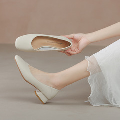 Stylish Round-Toe Flat Heels Women's Soft Leather Commuting Shoes - 2023 Spring Korean Version, Comfortable and Versatile Low Heel Single Shoes