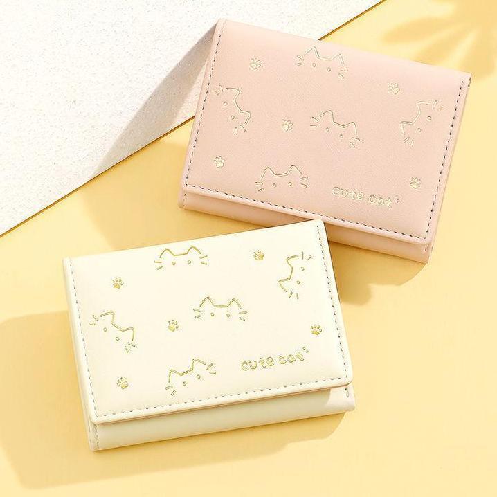 New Short Foldable Wallet for Women, Unique Design, Cute Printed Cat Mini Wallet, Thin Coin and Card Holder