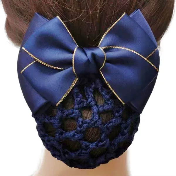 Popular headdress flower 2022 new blue bow headdress female flight attendant nurse plate hair exquisite hair Net Wholesale