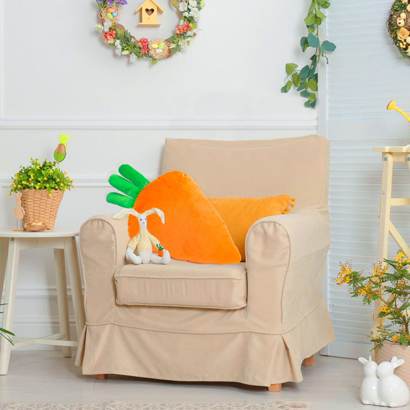 Almohada de zanahoria transfronteriza de Pascua adorable almohada de zanahoria con núcleo almohada de decoración para el hogar almohada de vacaciones