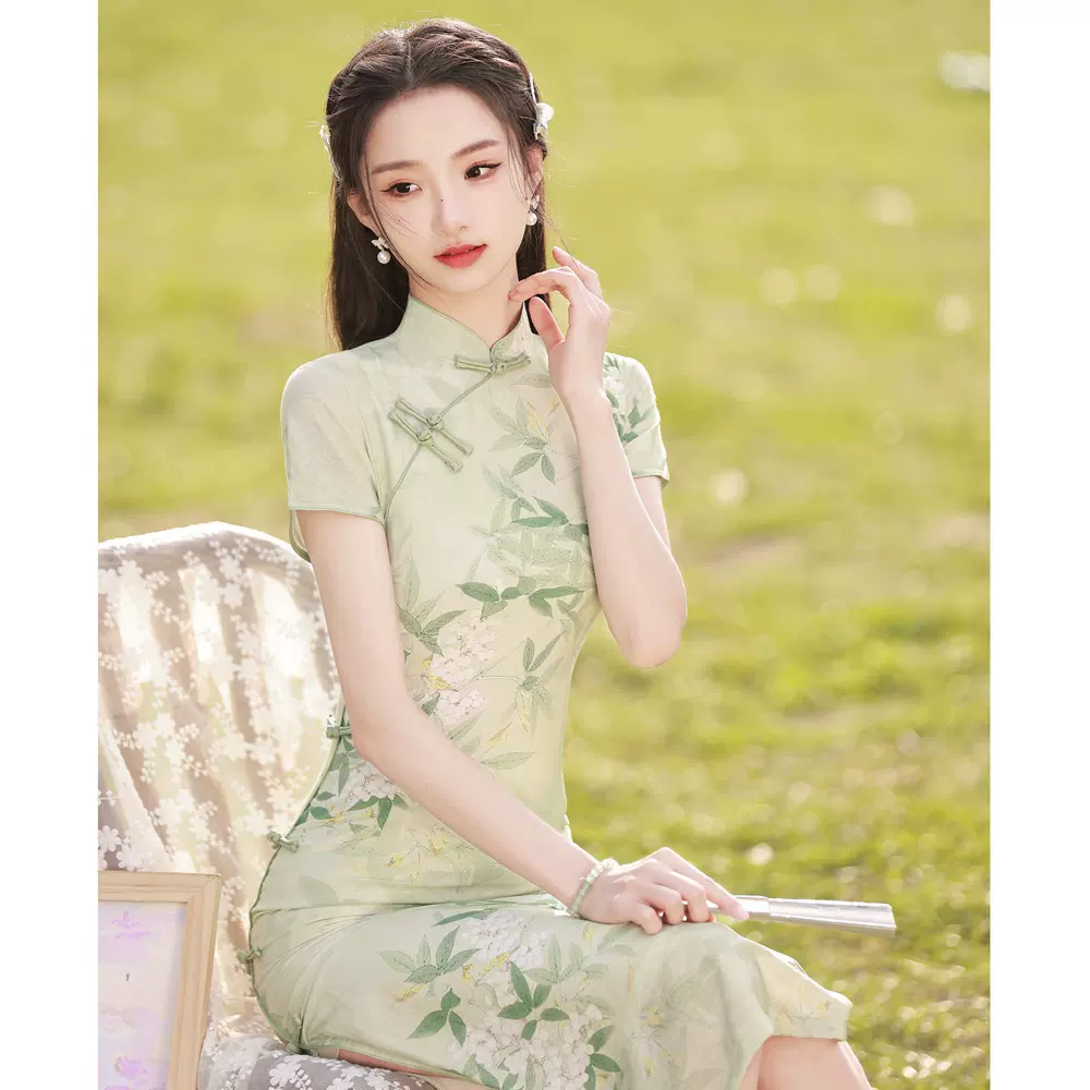 夏季新款文艺少女旗袍小个子 民国风丝麻旗袍改良时尚连衣裙6379