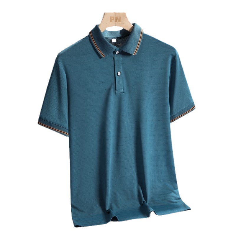 Verano nuevos hombres camisa de polo de seda de hielo transpirable ultra-delgada camiseta de los hombres ocasionales de negocios de secado rápido media manga papá top