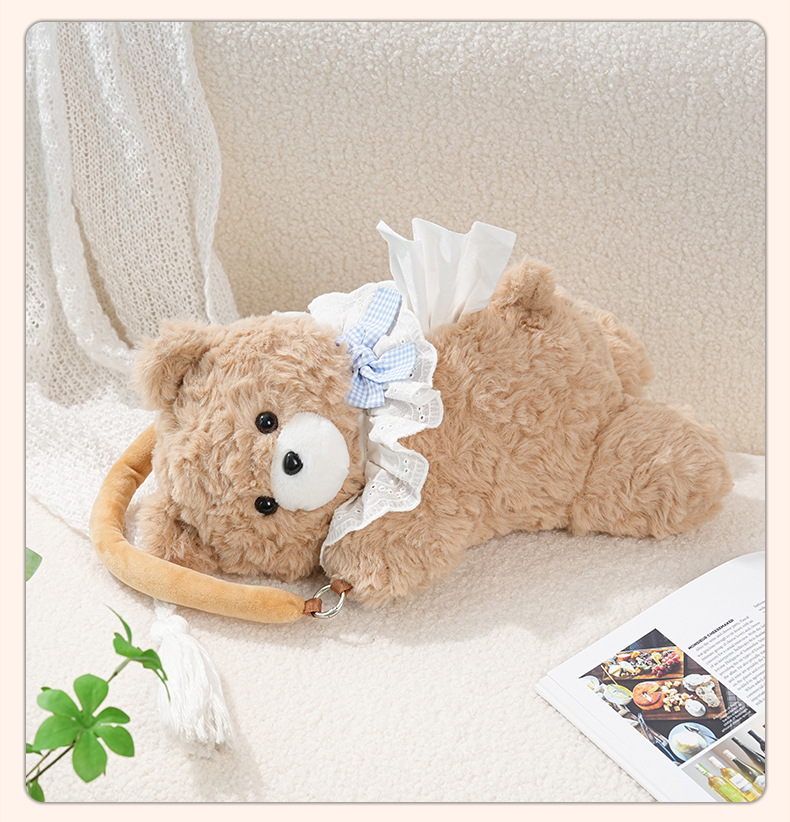 Cute Bear Car Tissue Box Cartoon Car Hanging Tissue Box Creative Tissue Hanging Bag Car Interior Supplies