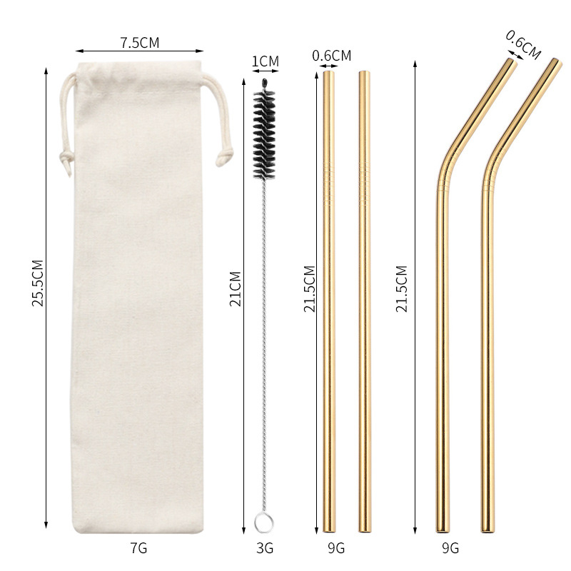 Traje de paja de acero inoxidable 304 especial transfronterizo de Amazon de color chapado en titanio tubo de bebida de metal café leche té paja