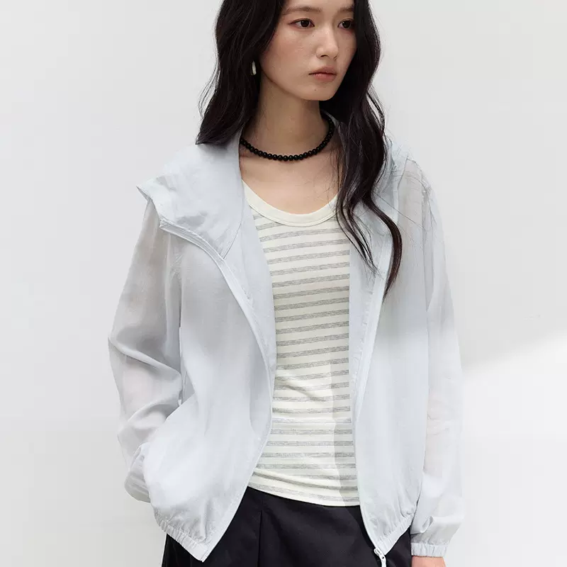 春夏天丝亚麻连帽衫女莱赛尔休闲拉链开衫上衣纯色百搭简约外套