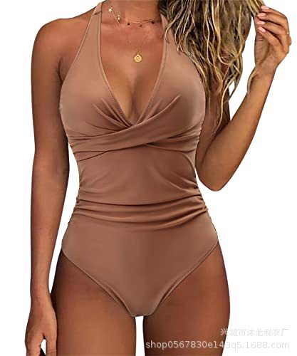 2024 Amazon Sexy traje de baño de una pieza de contracción del vientre de las mujeres Halter push up traje de baño