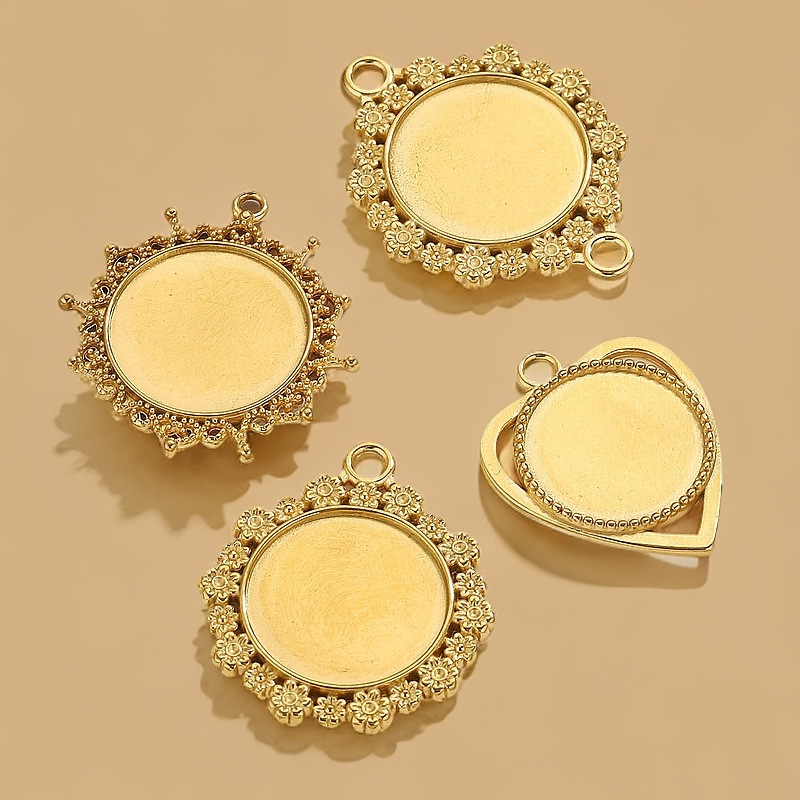 Accesorios de joyería DIY de acero inoxidable redondo tiempo gemas de encaje base 20mm colgante chapado al vacío manual
