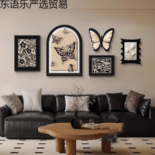 French Antique Living Room Decorative Painting Butterfly High-End Sofa Background Wall Hanging Painting Retro Abstract Art Combination Mural