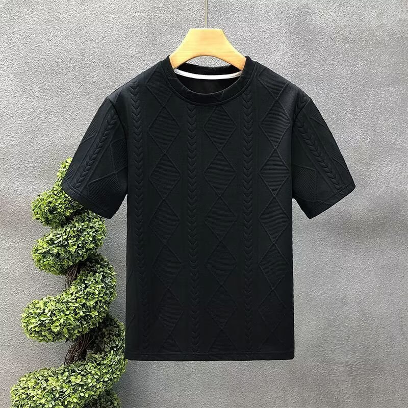 2026 nueva camiseta de manga corta marca de moda masculina de verano suelta de manga de cinco tendencias rojas en línea in simple impresión superior