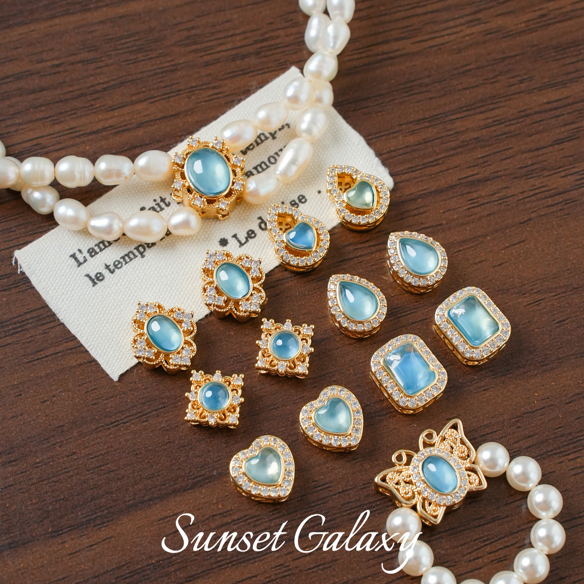 18K Gold-Plated Color-Preserving Porous Aquamarine Spacer Beads Pearl Bracelet Necklace Beaded Handmade DIY Jewelry Materials Accessories
