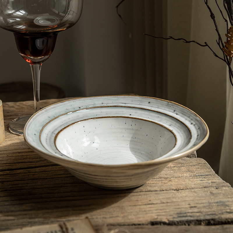 Exportaciones transfronterizas de 7,5 pulgadas irregulares sombrero de paja tazón roscado tazón de ensalada para hacer viejos tazones de cerámica americana retro