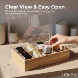 竹制茶包收纳盒家用咖啡包整理盒带盖防尘多格桌面收纳盒实木轻奢