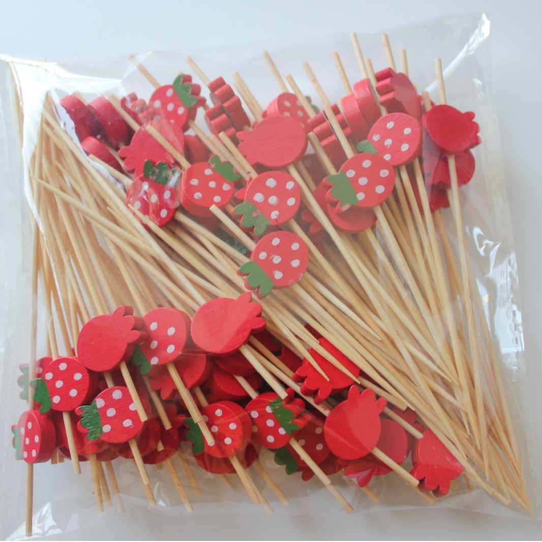 100 unids/pack pequeño tenedor de fruta de fresa palos de sushi palos de cóctel palos de postre