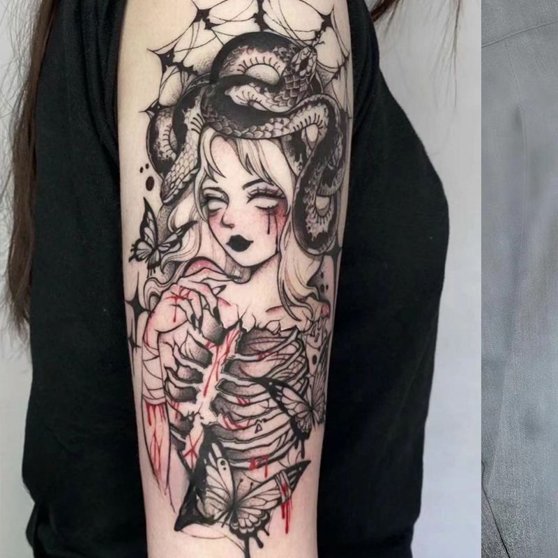 Diablo Arm Tattoo Herbal Waterproof Lasting Men's and Women's Artificial Tattoo Realistic Fruit Juice Flower Arm