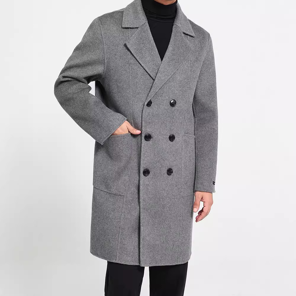 가을과 겨울 뉴 세트 칼라 양면 캐시미어 코트 남성용 중간 길이의 더블 브레스트 100% 울 윈드 브레이커 코트
