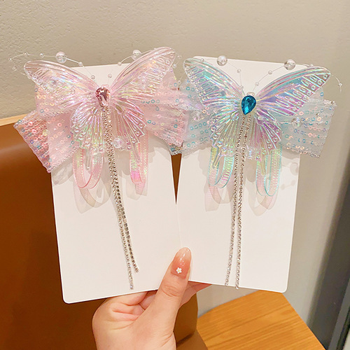 Children's Princess Hair Pin for Girls Elsa Hair Clip Headwear Little Girl Glitter Butterfly Bow Tassel Hair Accessory Very Fairy Top Clip