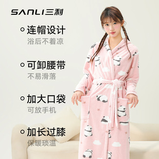 Sanli Towel New Printed Panda Bathrobe Adult Couple Cartoon Nightgown Coral Fleece Bathrobe Adult Home Clothes